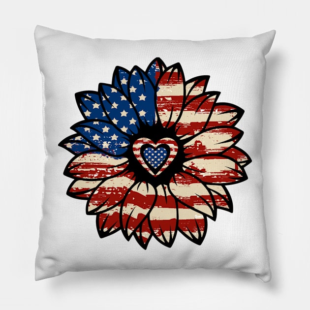 Sunflower American Heart Flag, Proud To Be An American Pillow by Fomah
