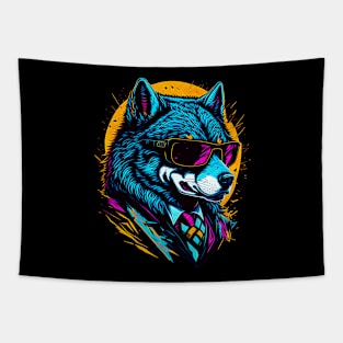 Retro Wolf Tapestry