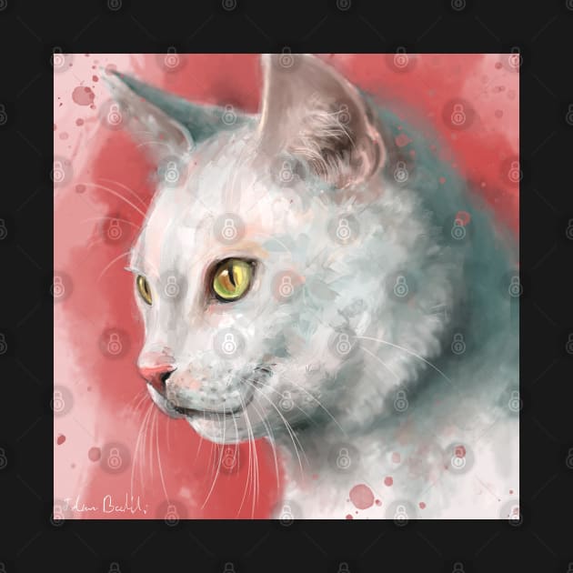 Painting of a Gorgeous White Cat on Peach Shade Background by ibadishi