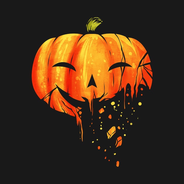 Jack O Lantern Carved Pumpkin Falling Into Pieces Halloween by SinBle