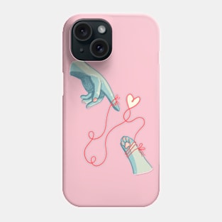 Fated connection- hand and paw with red thread Phone Case