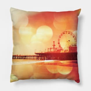 Yellow Pink Bokeh Santa Monica Pier Pillow