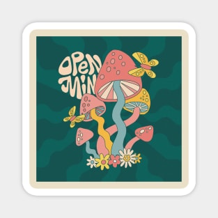 Open mind groovy retro vintage mushroom flower butterfly Magnet