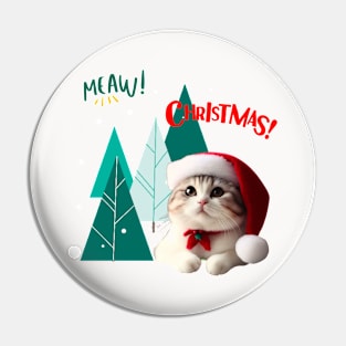 Meaw Cat in Santa hat with christmas tree Pin