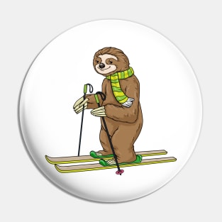 Sloth with scarf as skier with skis Pin
