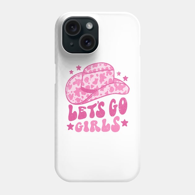 Lets Go Girls Retro Space Cowgirl Hat Pink Phone Case by PUFFYP