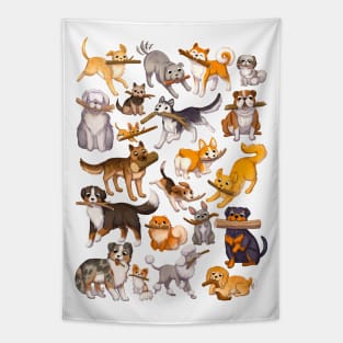 Dogs With Sticks Tapestry