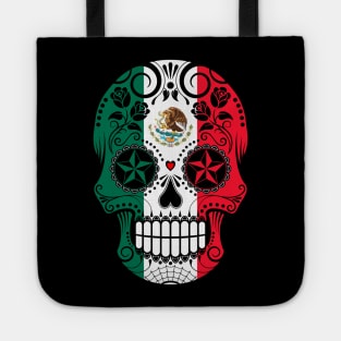 Sugar Skull with Roses and Flag of Mexico Tote