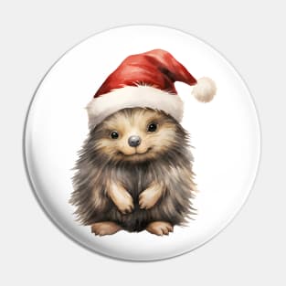 North American Porcupine in Santa Hat Pin