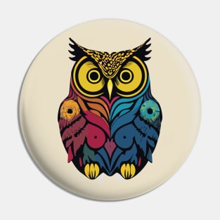 t-shirt design, colorful owl with yellow eyes on a black background, an airbrush painting Pin