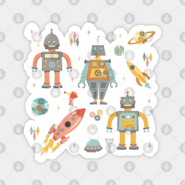 Vintage Inspired  Robots in Space Magnet by latheandquill