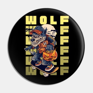 wolf with pumpkin Pin