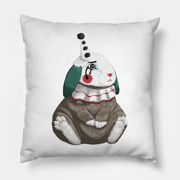 Sad Clown Bunny (blue background) Pillow by Xetalo