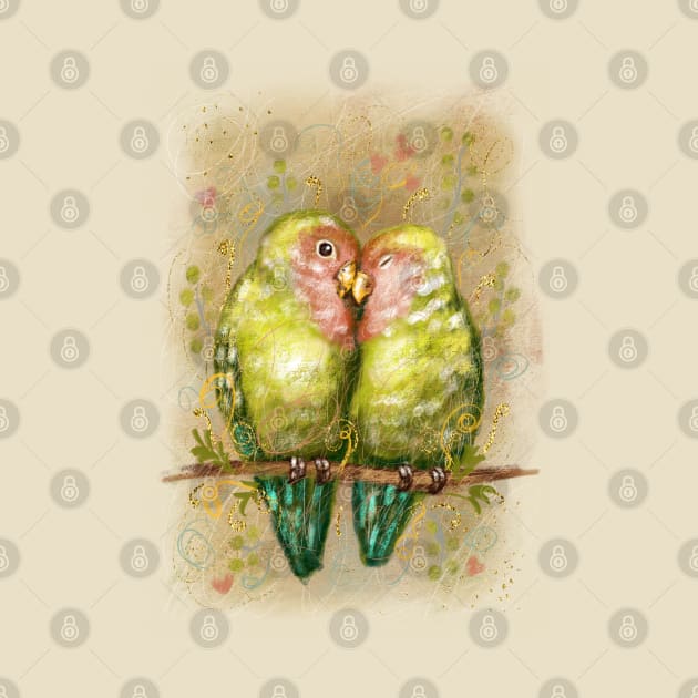 Cute lovebirds parrots. by Olena Tyshchenko