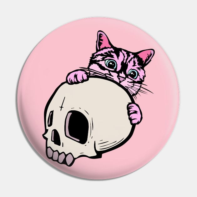 Cute Cat & Skull Pastel Goth Pin by J & M Designs