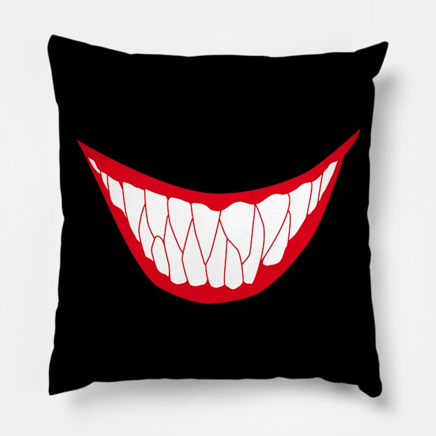 Halloween Psycho Monster Smile With Teeth Pillow by HappyGiftArt