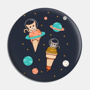 Cats Floating on Ice Cream in Space Pin