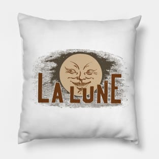 Moon Face with the French phrase, "La Lune" Pillow