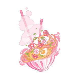 The cute pink ramen bowl with shrimps and noodle T-Shirt