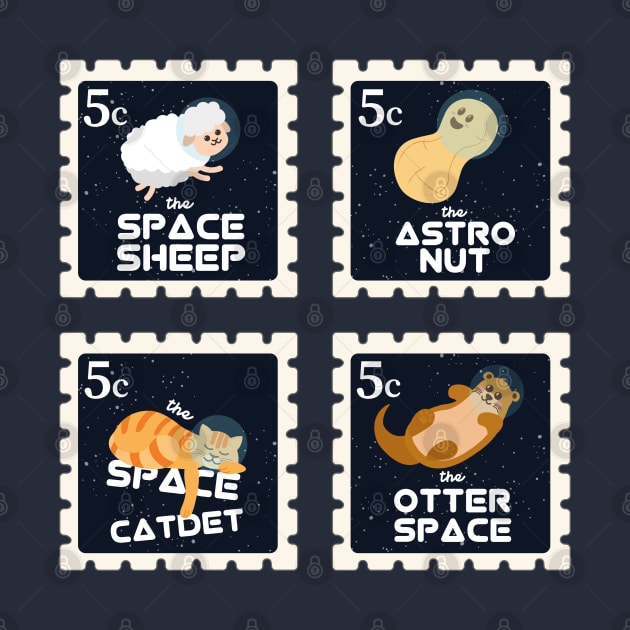 Space Animals Stamp | Funny Gift Ideas | Postage Stamps by Fluffy-Vectors