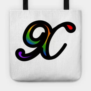 Rainbow Cursive Letter X Tote