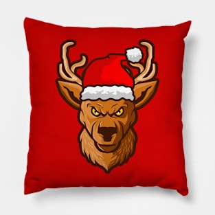 Funny Deer Head with Santa Cap Pillow