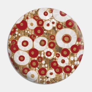 Red White Gold Abstract Flower Garden After Klimt Pin