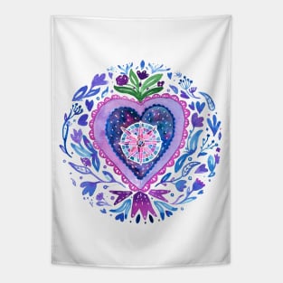 Mexican milagrito heart folk flowers Tapestry