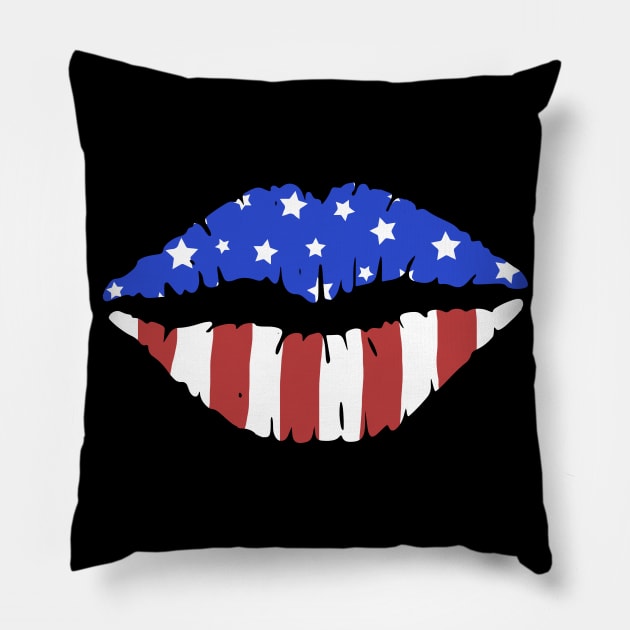 American Flag Lips  4th Of July Gift Pillow by Lones Eiless