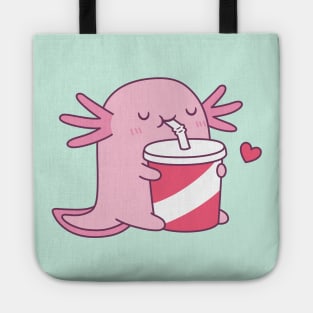 Cute Axolotl Loves Drinking Soda Tote