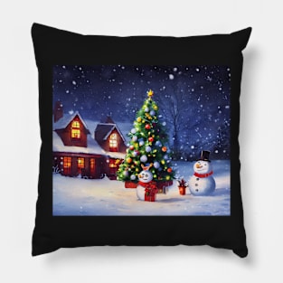 Snowpeople celebrating Christmas Pillow