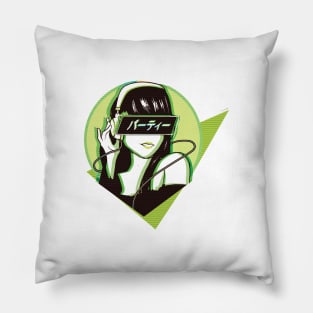 Party! - Sad Japanese Aesthetic - Green Ver Pillow