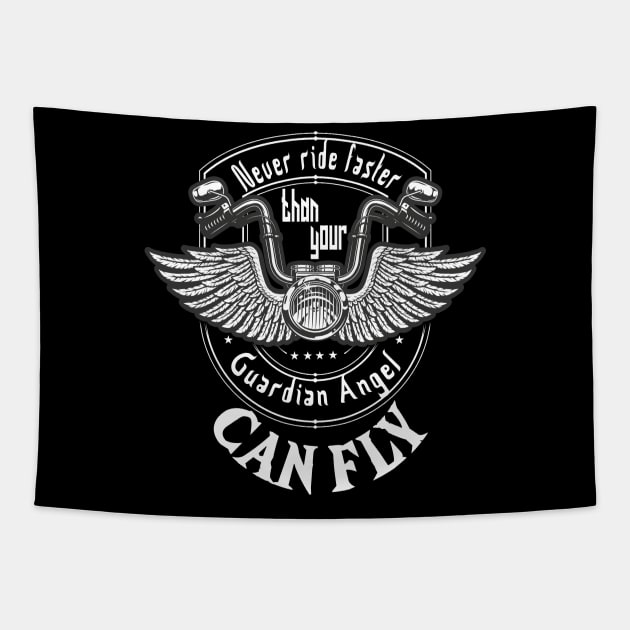 Never ride faster than your guardian angel can fly, bike lover, bike life, motocross gift idea, motocross armor, motorcycle lover, sports bike, mountain sport Tapestry by wiixyou