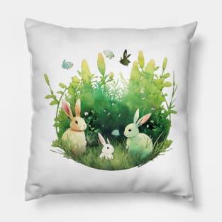 Watercolor Easter Bunny Trio Pillow