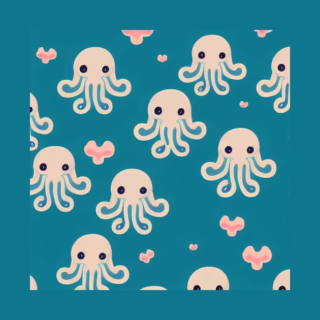 Octopus Swimming in an Ocean of Love - Super Cute Colorful Cephalopod Pattern by JensenArtCo