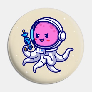 Cute Octopus Astronaut Holding Weapon Cartoon Pin