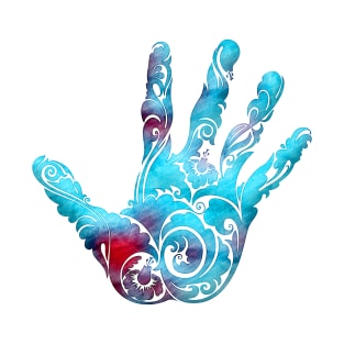 Blue hand in mandala and henna design T-Shirt