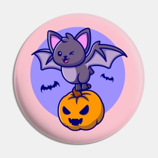 Cute Bat With Pumpkin Halloween Cartoon Pin