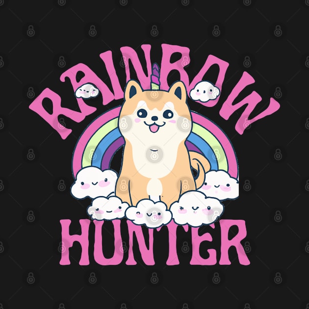 Shiba Inu Unicorn Kawaii Illustration With Rainbow And Cloud by maxdax