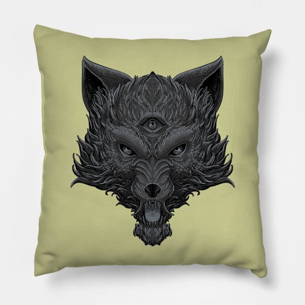 Head of wolf with three eyes Pillow by Tonymidi Artworks Studio