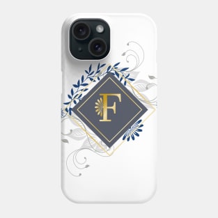 F, blue and gold initial monogram. Phone Case