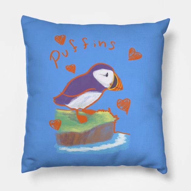 I love Puffins Pillow by Mirrortail