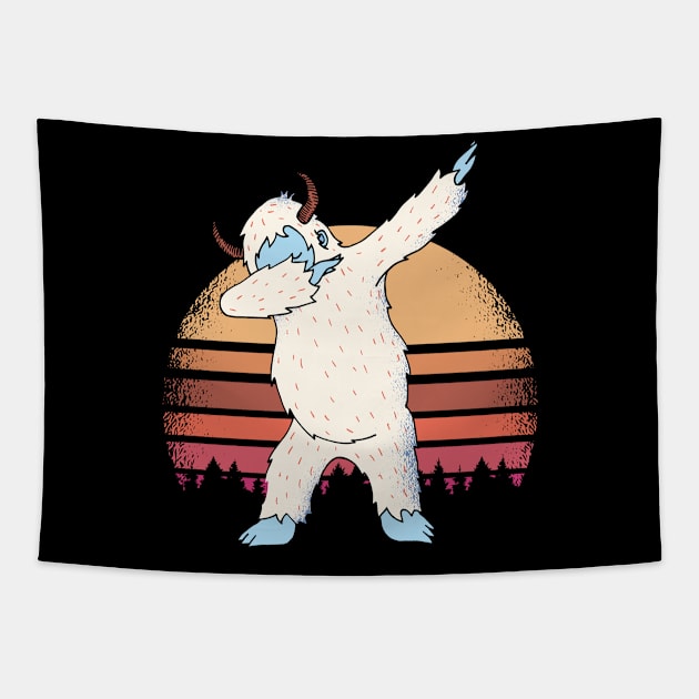 Dabbing Yeti Sunset Funny T-shirt Tapestry by madeinchorley