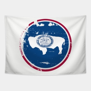 Distressed Wyoming State Flag Buffalo Symbol Tapestry