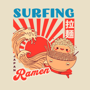 Surfing ramen retro grunge print tee T-Shirt