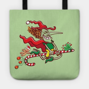 Halloween witch riding a Christmas candy cane Tote