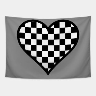 Black and White Checker Pattern Heart Tapestry