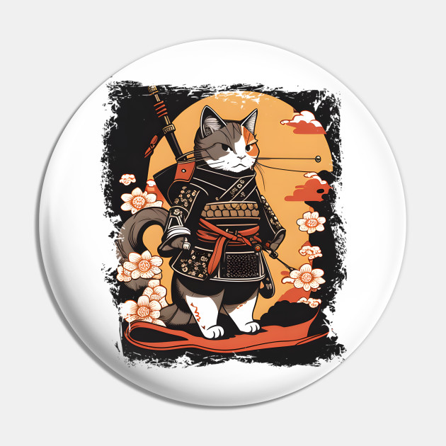 Japanese Cat Samurai Katana Sameowrai Anime Funny Pin