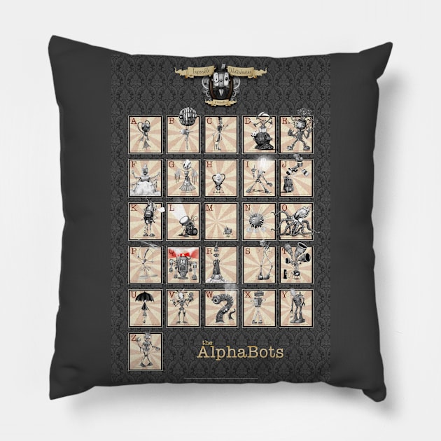 The AlphaBots Alphabet design Pillow by Winterbourne Workshop