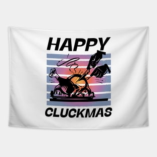 Happy Cluckmas Merry Christmas Thanksgiving Funny Retro Turkey Dinner Tapestry